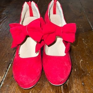 Holiday Red Suede Booties with Bow size 5.5